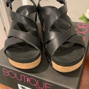 Boutique black cork wedge sandals